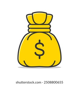 Icono de bolsa de dinero. Ilustración editable del icono de la línea del Vector. Bolsa de dinero amarillo con signo de dólar.