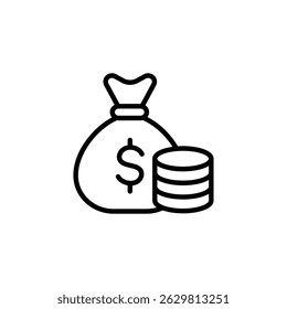 Money bag icon vector. in line style design on white background. vector illustration