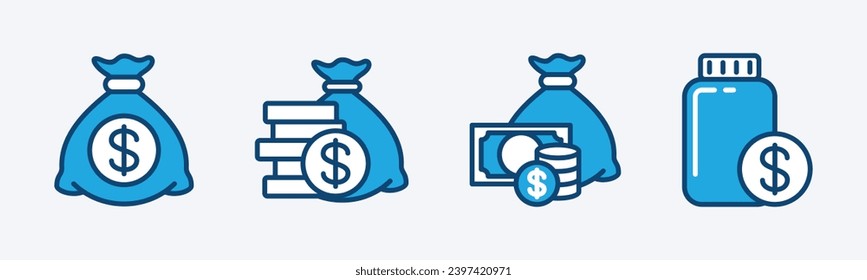 Money bag icon vector set. Money and coin sack icons. Savings icon symbol illustration