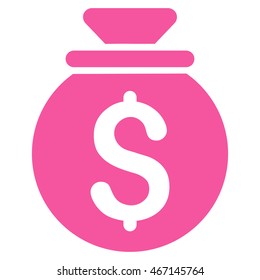 Money Bag icon. Vector style is flat iconic symbol with rounded angles, pink color, white background.