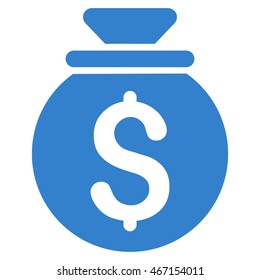 Money Bag icon. Vector style is flat iconic symbol with rounded angles, cobalt color, white background.