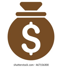Money Bag icon. Vector style is flat iconic symbol with rounded angles, brown color, white background.