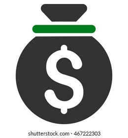 Money Bag icon. Vector style is bicolor flat iconic symbol with rounded angles, green and gray colors, white background.