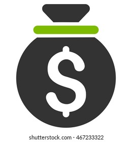 Money Bag icon. Vector style is bicolor flat iconic symbol with rounded angles, eco green and gray colors, white background.