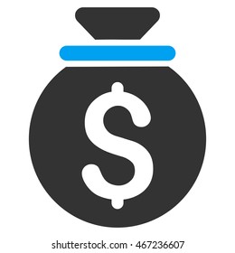 Money Bag icon. Vector style is bicolor flat iconic symbol with rounded angles, blue and gray colors, white background.