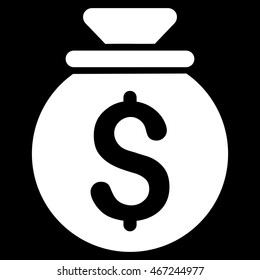 Money Bag icon. Vector style is flat iconic symbol with rounded angles, white color, black background.