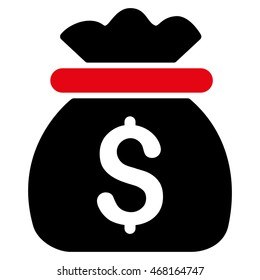 Money Bag icon. Vector style is bicolor flat iconic symbol with rounded angles, intensive red and black colors, white background.