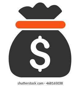 Money Bag icon. Vector style is bicolor flat iconic symbol with rounded angles, orange and gray colors, white background.