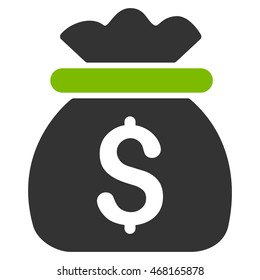 Money Bag icon. Vector style is bicolor flat iconic symbol with rounded angles, eco green and gray colors, white background.