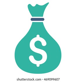 Money Bag icon. Vector style is bicolor flat iconic symbol with rounded angles, cobalt and cyan colors, white background.