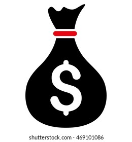 Money Bag icon. Vector style is bicolor flat iconic symbol with rounded angles, intensive red and black colors, white background.