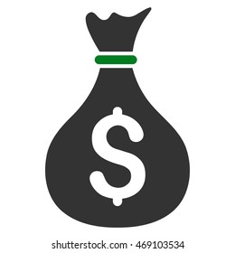 Money Bag icon. Vector style is bicolor flat iconic symbol with rounded angles, green and gray colors, white background.