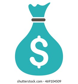 Money Bag icon. Vector style is bicolor flat iconic symbol with rounded angles, grey and cyan colors, white background.