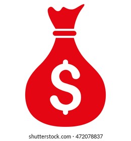 Money Bag icon. Vector style is flat iconic symbol with rounded angles, red color, white background.