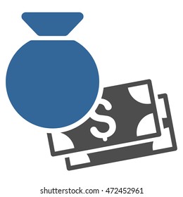 Money Bag icon. Vector style is bicolor flat iconic symbol with rounded angles, cobalt and gray colors, white background.