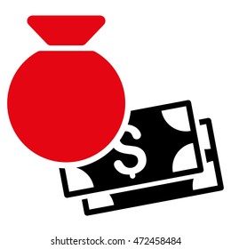 Money Bag icon. Vector style is bicolor flat iconic symbol with rounded angles, intensive red and black colors, white background.