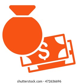 Money Bag icon. Vector style is flat iconic symbol with rounded angles, orange color, white background.