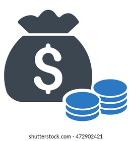 Money Bag icon. Vector style is bicolor flat iconic symbol with rounded angles, smooth blue colors, white background.