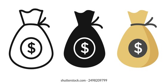 Money bag iconicon vector collection in outlined and solid style