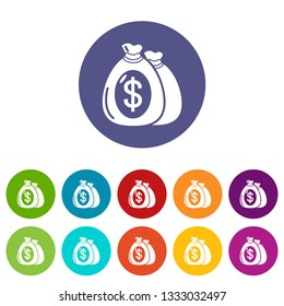 Money bag icons color set vector for any web design on white background