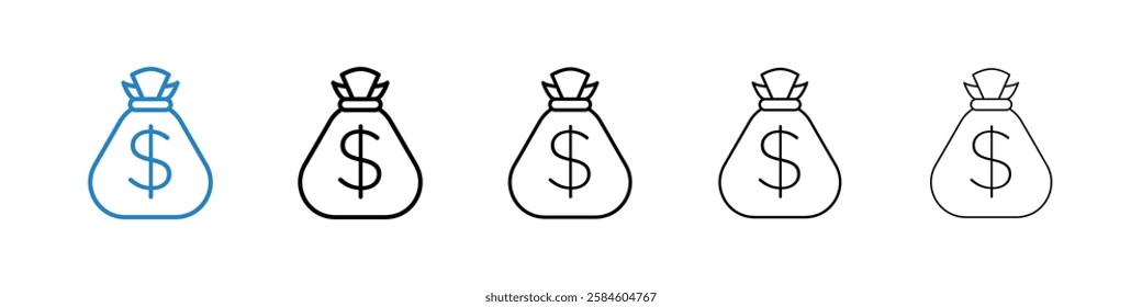 Money bag icons in five different stroke sizes