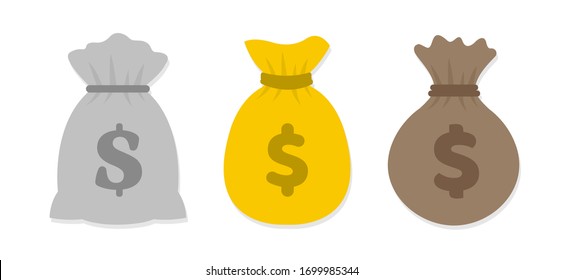 Money bag icons flat. Vector illustration