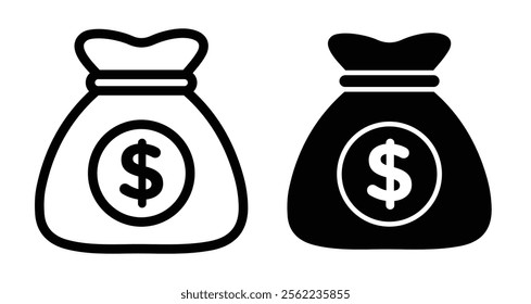 Money bag Icons pack in outlined and flat versions