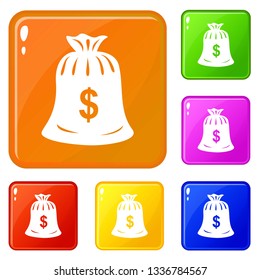 Money bag icons set collection vector 6 color isolated on white background