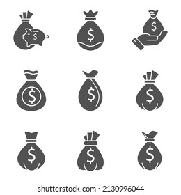 money bag icons set . money bag pack symbol vector elements for infographic web