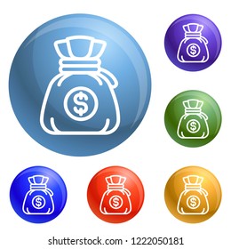 Money bag icons set vector 6 color isolated on white background