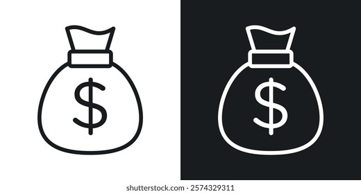 Money bag icons in thin black and white stroke liner style