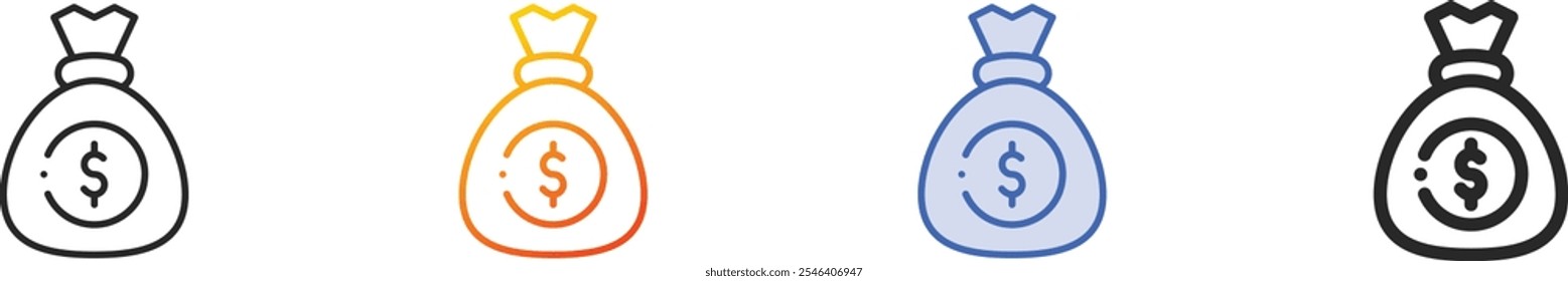 money bag icon.Thin Linear, Gradient, Blue Stroke and bold Style Design Isolated On White Background