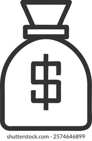 Money Bag Illustration Icon Representing Wealth and Investment, Ideal for Financial Designs