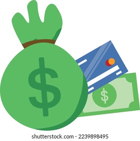 Money bag illustration. save money concept. isolated on white background. vector illustration modern template flat design. Income and profit symbol.