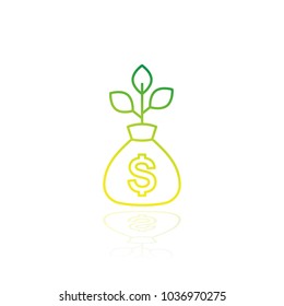 Money bag, income growth, funding, project financing, investing concept, vector line icon on white