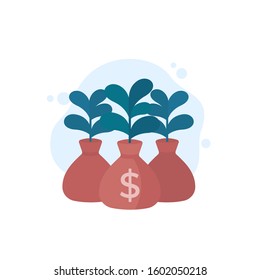 Money bag, income growth, project financing, investing concept, vector icon