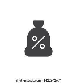 Money bag, interest rate percentage vector icon. filled flat sign for mobile concept and web design. Loan glyph icon. Credit percentage symbol, logo illustration. Vector graphics