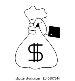 Money bag isolated in black and white