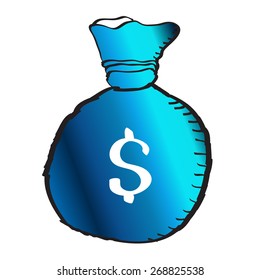 Money bag isolated on White Background, cartoon illustration.