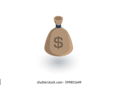 money bag isometric flat icon. 3d vector colorful illustration. Pictogram isolated on white background