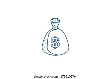 money bag isometric icon. 3d vector illustration. Isolated line art technical drawing. Editable stroke