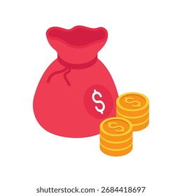 Money bag Isometric vector Illustration 