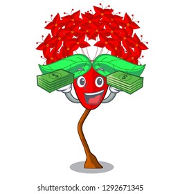 With money bag Ixora flowers in the cartoon pots