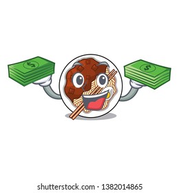 With money bag jajangmyeon is placed in mascot bowl