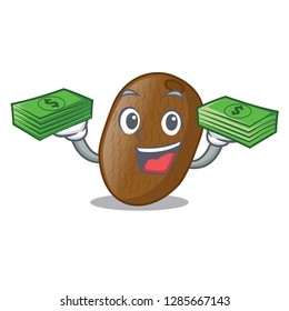 With money bag Kiwi fruit juice in cartoon glass