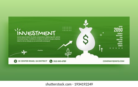 Money bag launching to space social media cover banner template, Business investment background