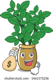 With money bag lemon balm isolated in the character