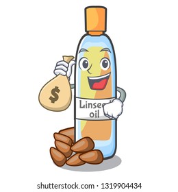 With money bag lenseed oil in a mascot bottle