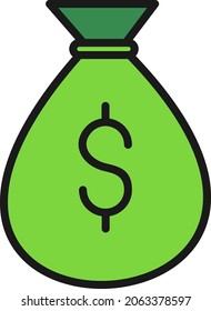 Money Bag Line Filled Vector Icon Design
