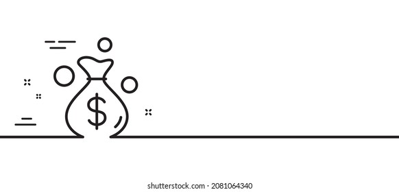 Money bag line icon. Cash coins sign. Income profit symbol. Minimal line illustration background. Money bag line icon pattern banner. White web template concept. Vector
